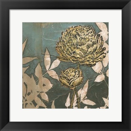 Framed Peony on Blue II Print