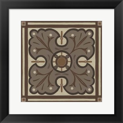 Framed Piazza Tile in Brown IV Print