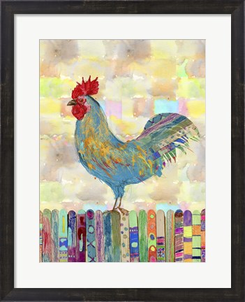 Framed Rooster on a Fence II Print