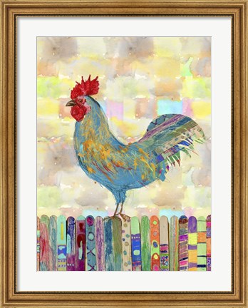 Framed Rooster on a Fence II Print