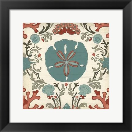 Framed Coastal Damask I Print