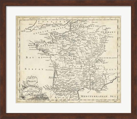 Framed Map of France Print