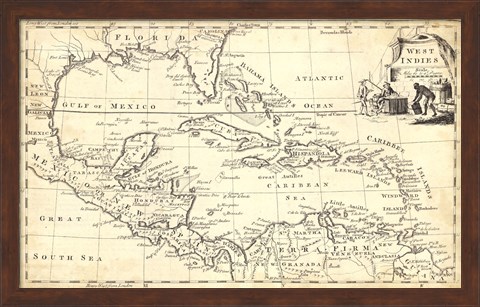 Framed Map of West Indies Print