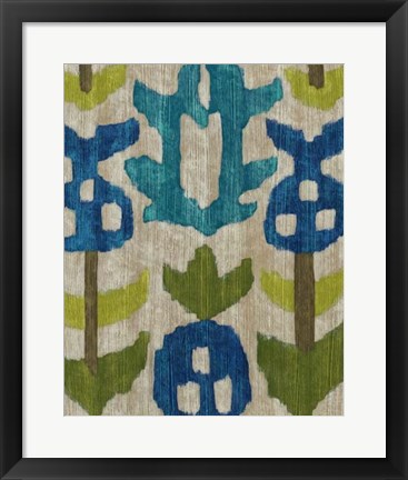 Framed Teal Ikat IV Print