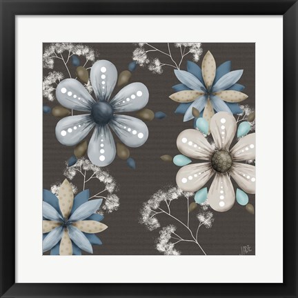 Framed Blue Floral on Sepia I Print