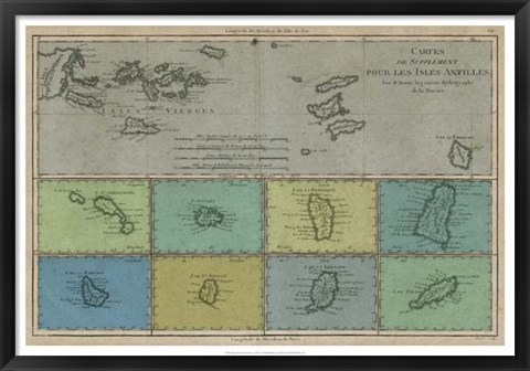 Framed Map of the Greater &amp; Lesser Antilles Print