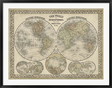 Framed World in Hemispheres Print