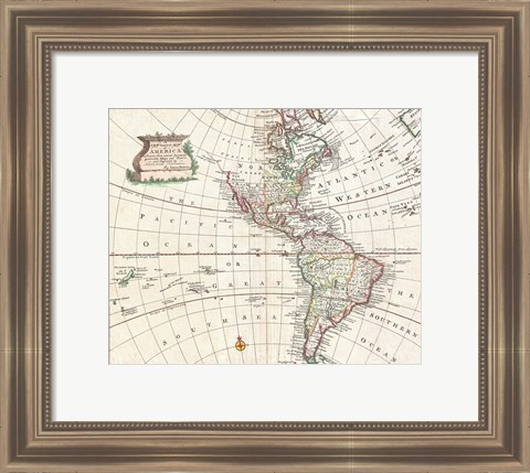 Framed 1747 Bowen Map of North America and South America Print