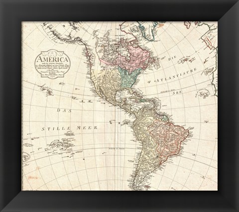 Framed 1795 D&#39;Anville Wall Map of South America Print