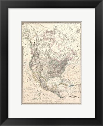 Framed 1857 Dufour Map of North America Print