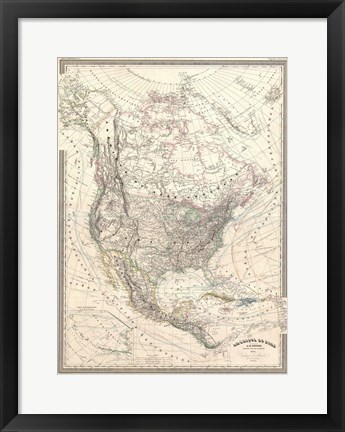 Framed 1857 Dufour Map of North America Print