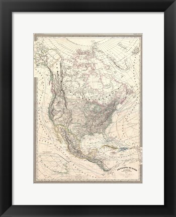 Framed 1857 Dufour Map of North America Print