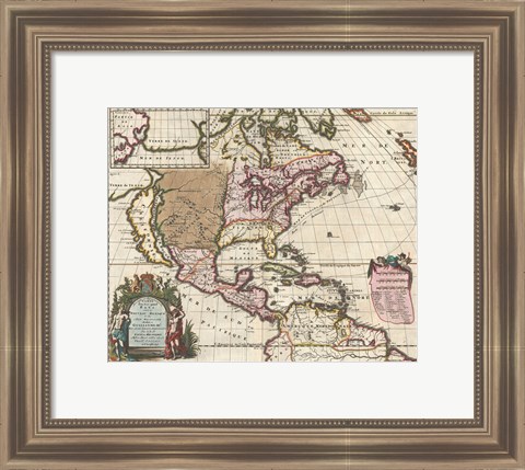 Framed 1698 Louis Hennepin Map of North America Print