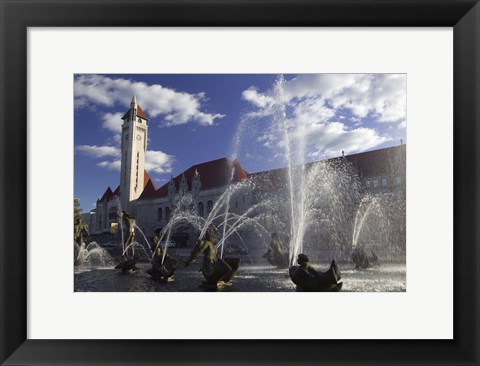 Framed Fountains in front of a railroad station, Milles Fountain, Union Station, St. Louis, Missouri, USA Print