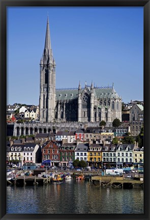 Framed Immigrant Embarkation Harbour, Terraced Houses and St Colman&#39;s Cathedral, Cobh, County Cork, Ireland (vertical) Print