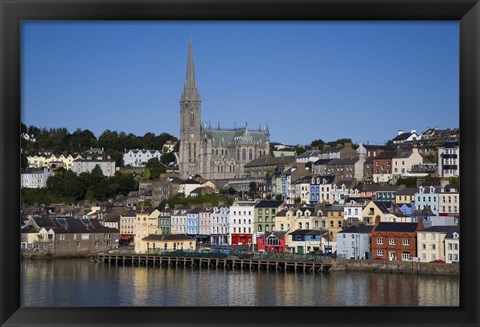 Framed Immigrant Embarkation Harbour, Terraced Houses and St Colman&#39;s Cathedral, Cobh, County Cork, Ireland (horizontal) Print