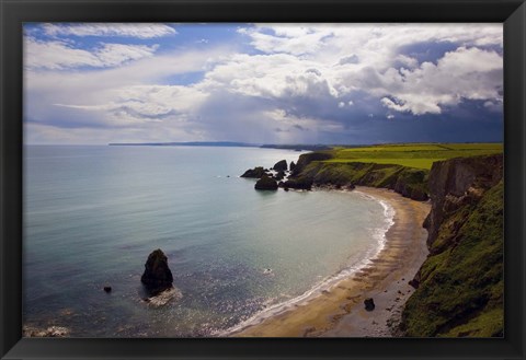 Framed Aerial View of Ballydowane Beach, Copper Coast, County Waterford, Ireland Print