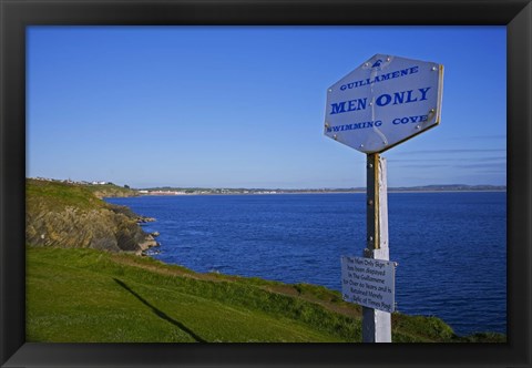 Framed Anachronistic Sign, Guillamene Swimming Cove, Tramore, County Waterford, Ireland Print