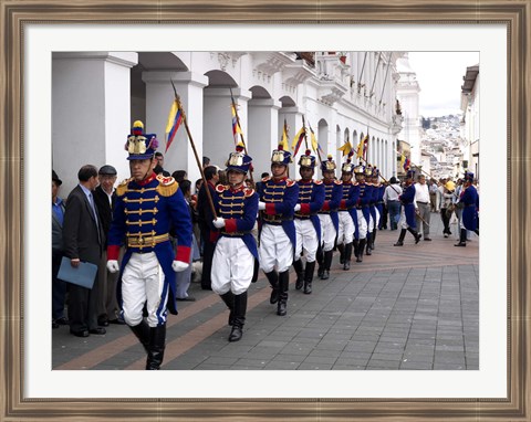 Framed Soldiers parade during changing of the guard ceremony, Plaza de La Independencia, Quito, Ecuador Print