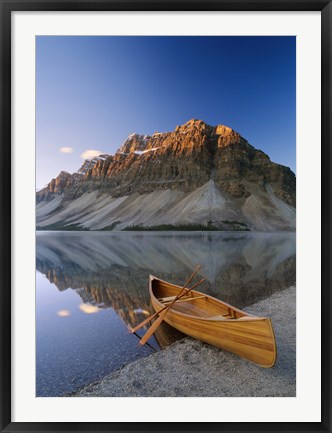 Framed Canoe at the lakeside, Bow Lake, Alberta, Canada Print