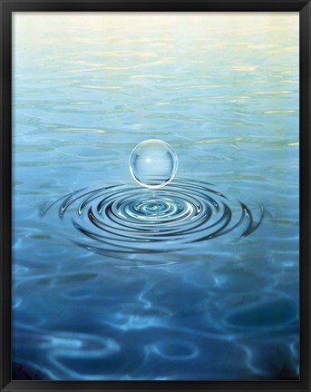 Framed Clear bubble floating above water ripples in choppy water Print