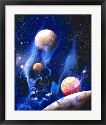 Framed Conceptualized universe with planets (vertical) Print