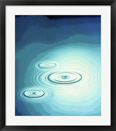 Framed Three rings in deep blue water with circle of light Print