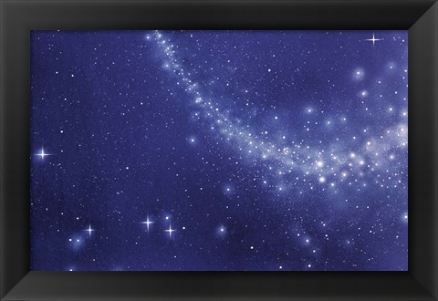 Framed Trail of stars in deep blue sky Print