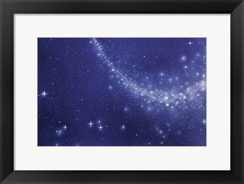 Framed Trail of stars in deep blue sky Print