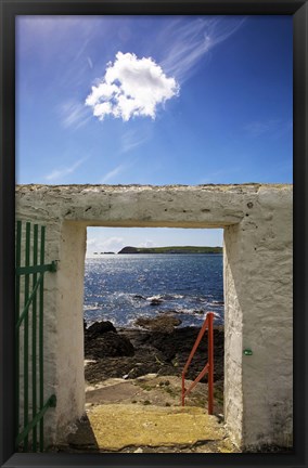 Framed Doorway near Ballynacourty Lighthouse, With View To Helvick Head, County Waterford, Ireland Print