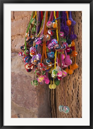 Framed Multi-colored hangings on wall, Tulmas, Purmamarca, Quebrada De Humahuaca, Argentina Print