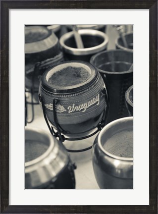 Framed Close Up of Mate Cups at a Market Stall, Plaza Constitucion, Montevideo, Uruguay Print