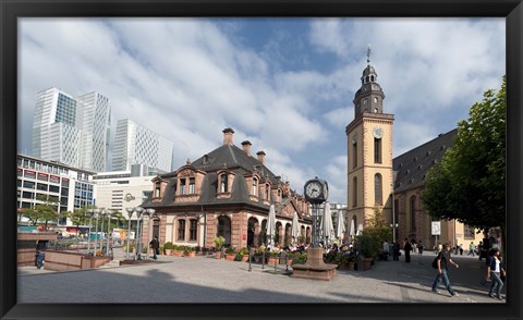 Framed Church in a city, St. Catherine&#39;s Church, Hauptwache, Frankfurt, Hesse, Germany Print