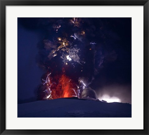 Framed Close Up of an Erupting Volcano, Eyjafjallajokull, Iceland Print