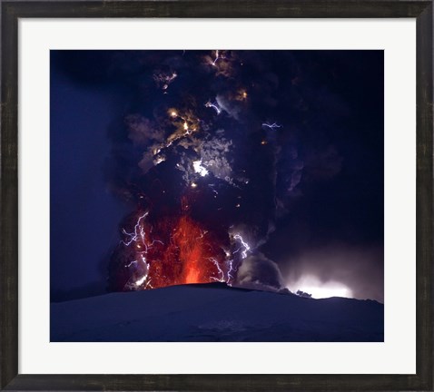 Framed Close Up of an Erupting Volcano, Eyjafjallajokull, Iceland Print