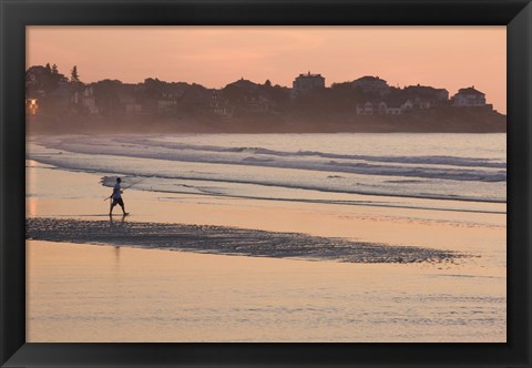 Framed Man walking on the beach, Good Harbor Beach, Gloucester, Cape Ann, Massachusetts, USA Print