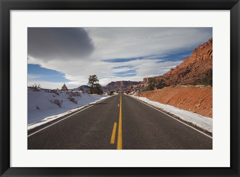 Framed Highway passing through a landscape, Utah State Route 24, Capitol Reef National Park, Torrey, Wayne County, Utah, USA Print