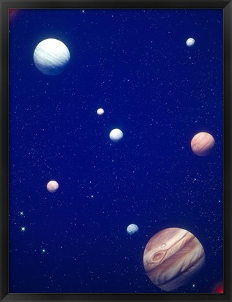 Framed Conceptualized solar system with planets, Jupiter in foreground Print