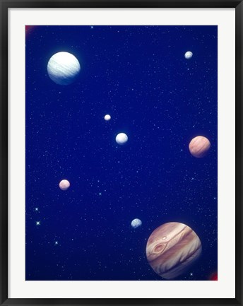 Framed Conceptualized solar system with planets, Jupiter in foreground Print