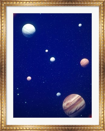 Framed Conceptualized solar system with planets, Jupiter in foreground Print