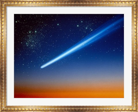 Framed Space, Comet speeding across the night sky Print