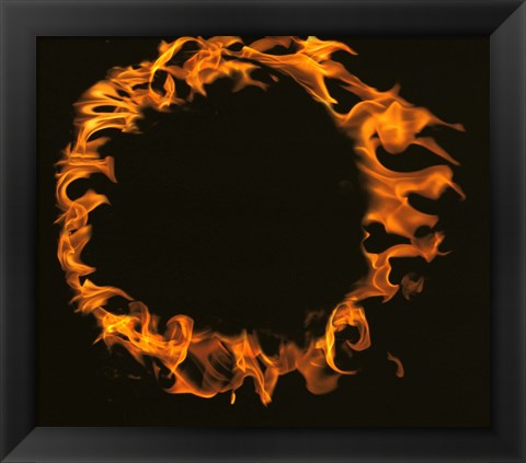 Framed Flamed Circle on Black Background Print