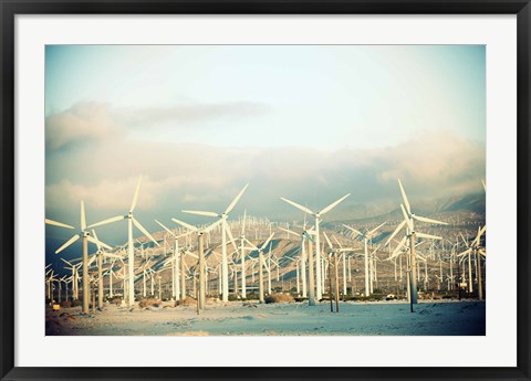 Framed Wind turbines with mountains in the background, Palm Springs, Riverside County, California, USA Print