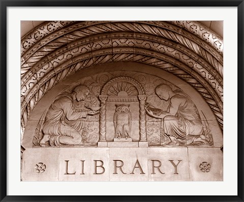 Framed Detail of carvings on the wall of Powell Library, University of California, Los Angeles, California, USA Print