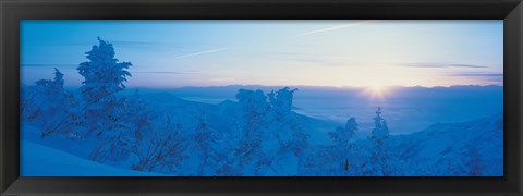 Framed Yokoteyama at sunrise Shiga Kogen Nagano Japan Print