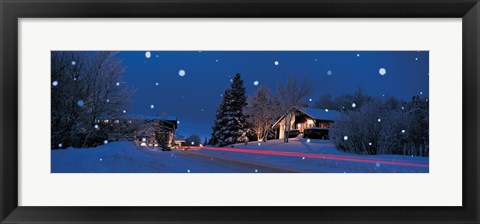 Framed Houses snowfall NH USA Print