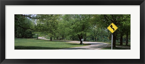 Framed Double bend sign in a park, Letchworth State Park, New York State, USA Print