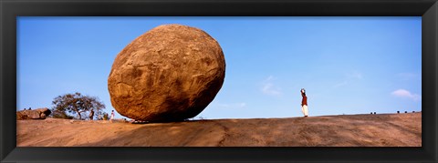 Framed Low angle view of a sacred rock, Krishna&#39;s Butterball, Mahabalipuram, Tamil Nadu, India Print