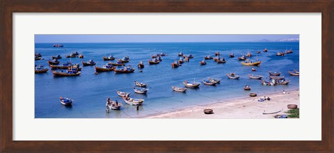 Framed Fishing boats at a harbor, Mui Ne, Vietnam Print