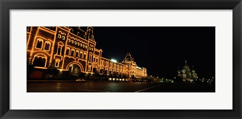 Framed Facade of a building lit up at night, GUM, Red Square, Moscow, Russia Print